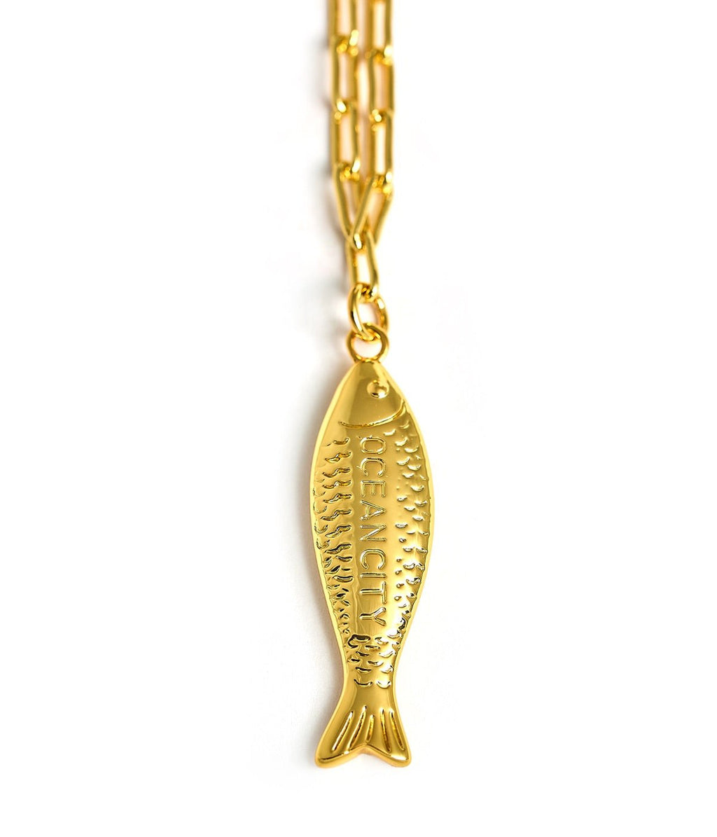 Fish Beach Town Charm Necklace – 18K Gold Plated