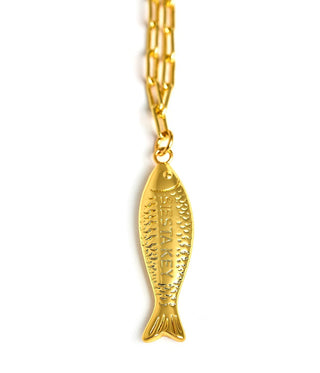 Fish Beach Town Charm Necklace – 18K Gold Plated
