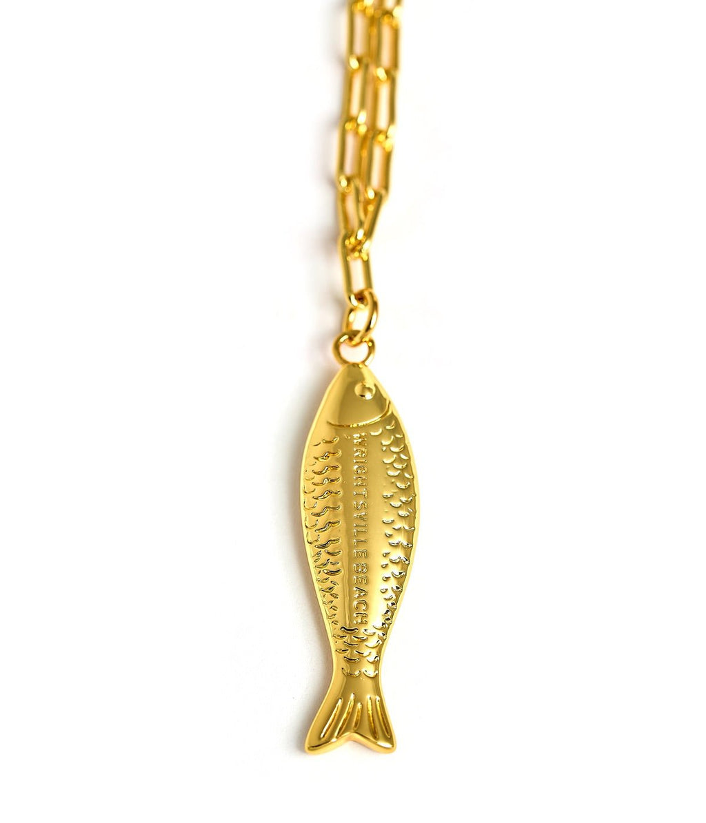 Fish Beach Town Charm Necklace – 18K Gold Plated