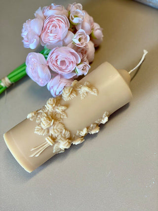 Floral Pillar Scented Candle - Eco-Friendly Soy Wax Aroma