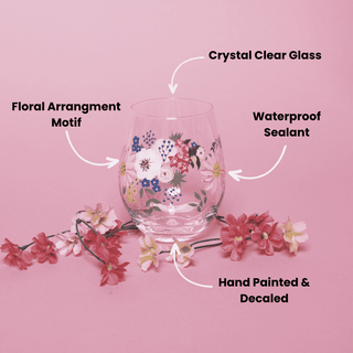 Hand-Painted Floral Stemless Wine Glasses – Set of 2