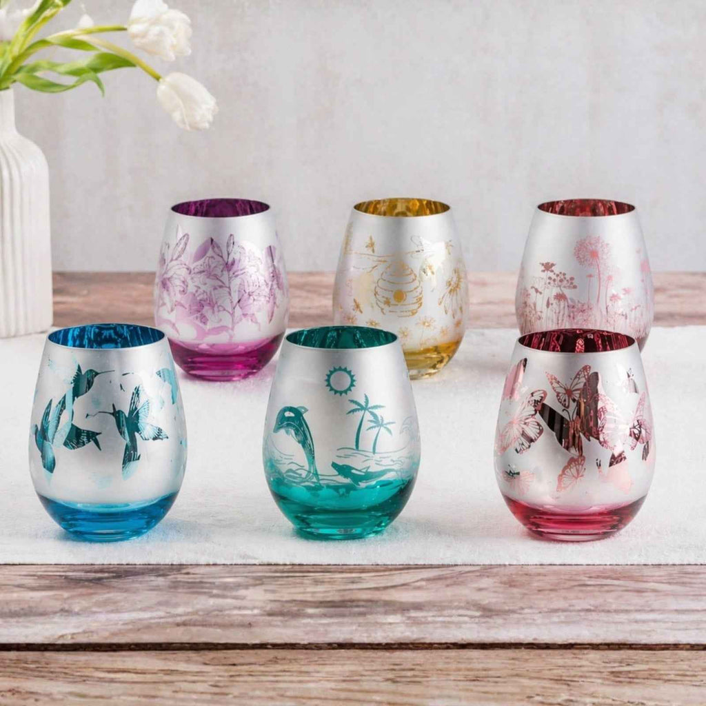 Jeweled Pink Butterfly Stemless Wine Glasses – Set of 2