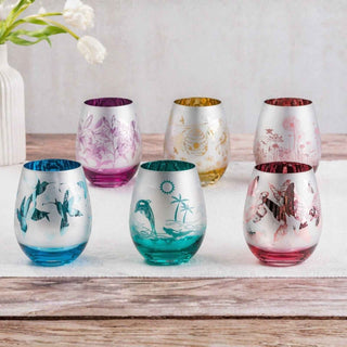 Jeweled Pink Butterfly Stemless Wine Glasses – Set of 2