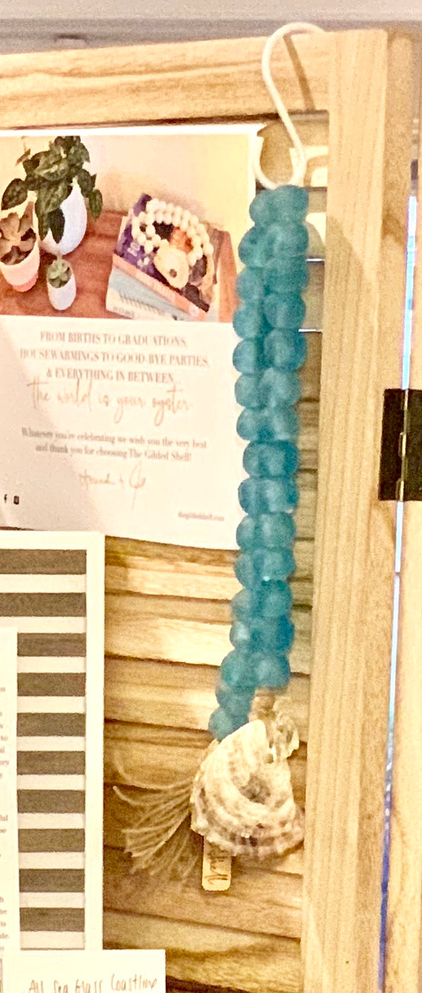 All Sea Glass Bead Garland with 18K Gold Gilded Oyster