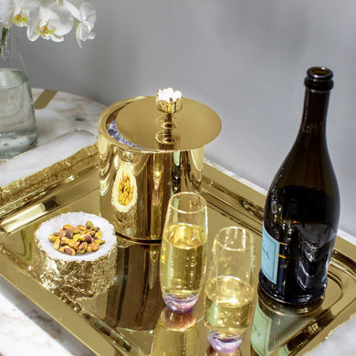 Gemstone Hospitality Ice Bucket – Gold - Plated with Crystal Quartz Topper - Anara Lifestyle