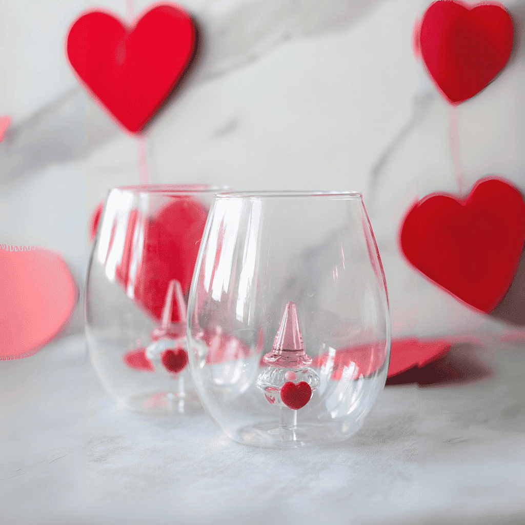 3D Heart Gnome Stemless Wine Glasses – Set of 2