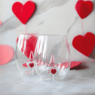 3D Heart Gnome Stemless Wine Glasses – Set of 2