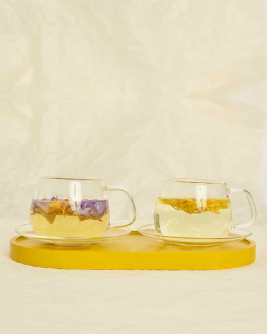 Glass Cups & Saucers Set (2) – Heat-Resistant Borosilicate Tea Cups