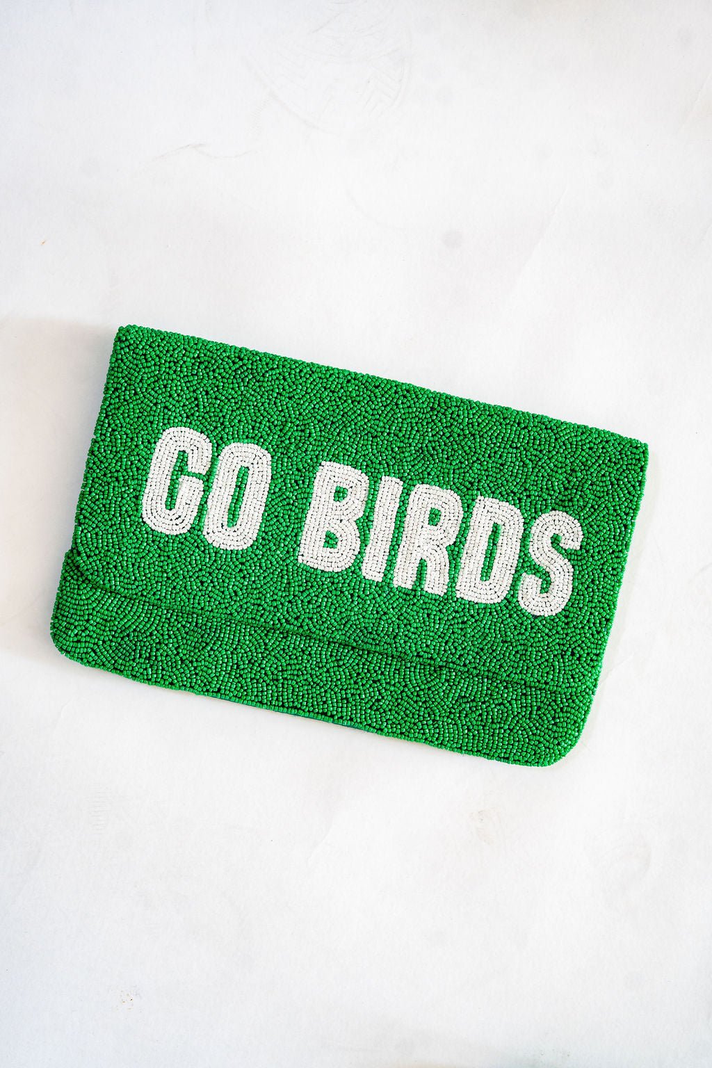 GO BIRDS - Green Beaded Clutch
