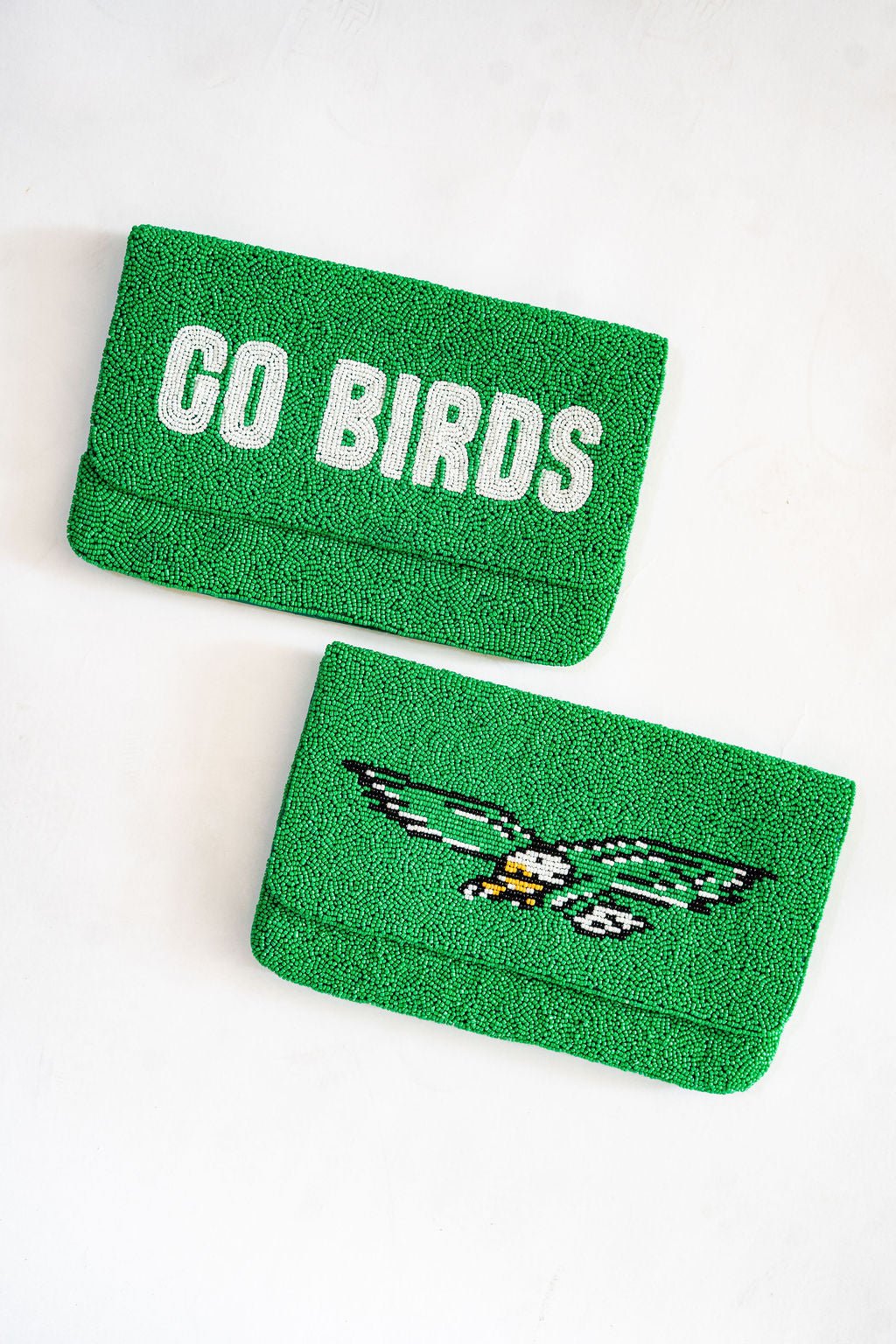 GO BIRDS - Green Beaded Clutch