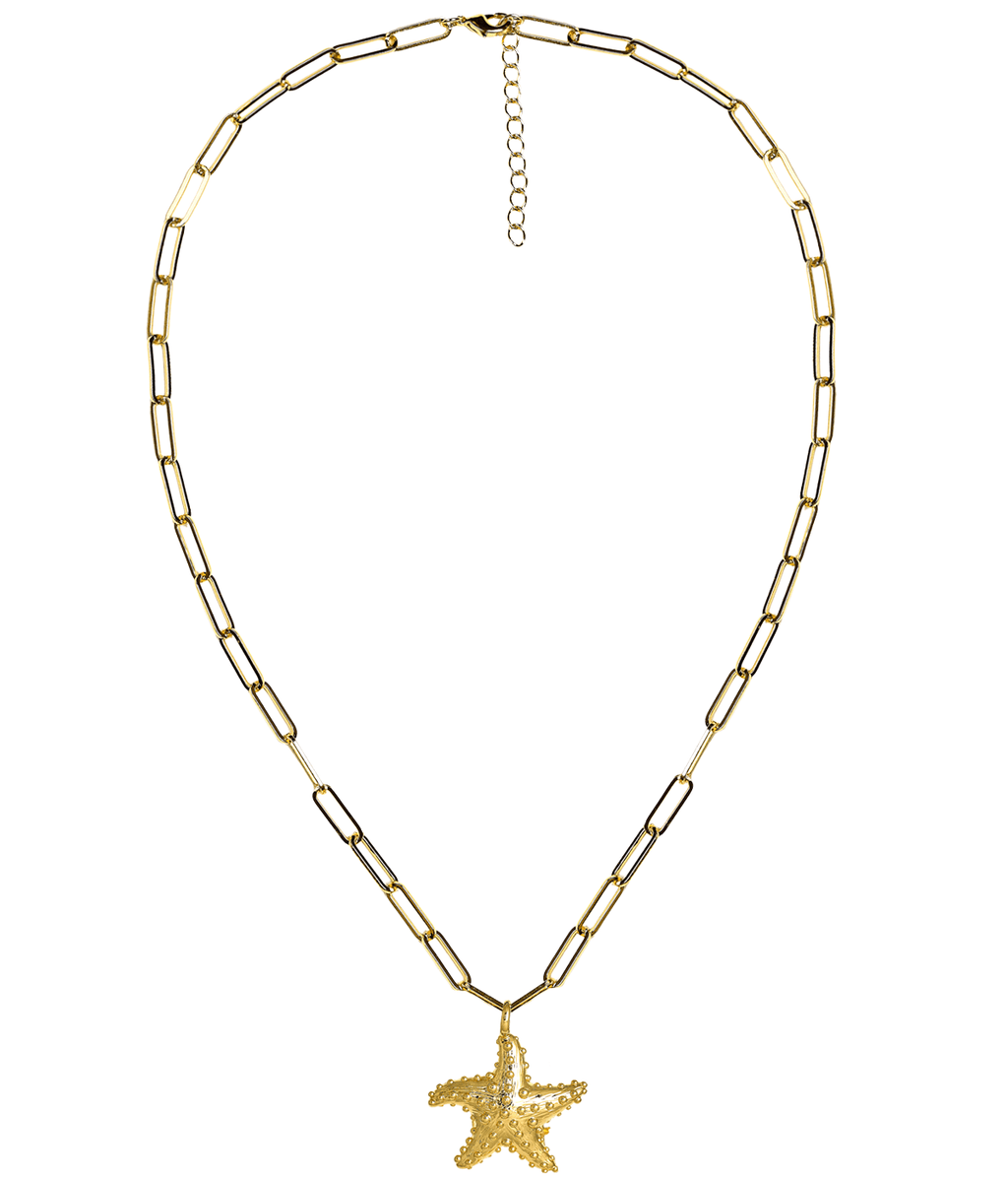 18K Gold Plated Puffy Starfish Charm Necklace