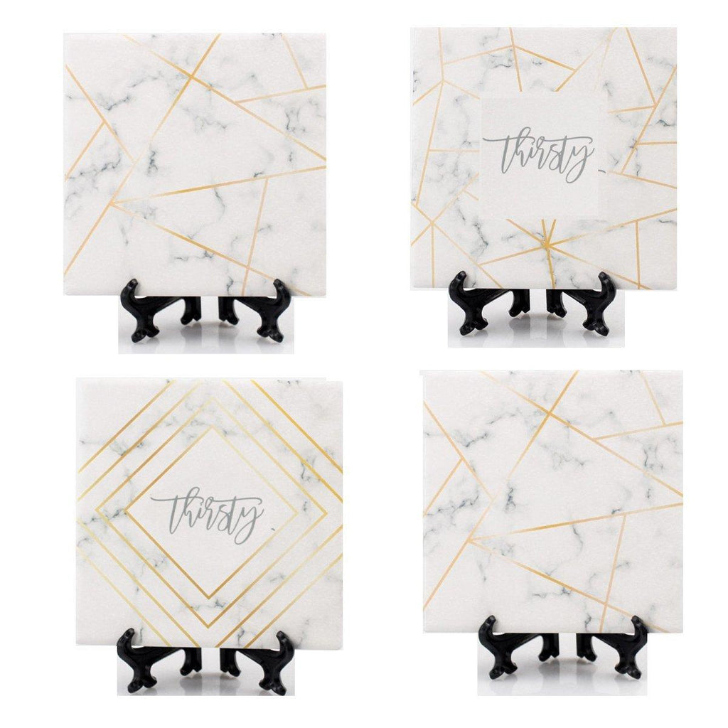 Golden Geometric Thirsty Coasters – Modern Ceramic Square & Diamond Designs