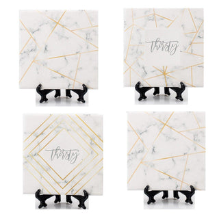 Golden Geometric Thirsty Coasters – Modern Ceramic Square & Diamond Designs