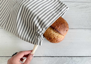 Elegant Grey Ticking Stripe Bread Bags – 2-Piece Cotton Storage Set