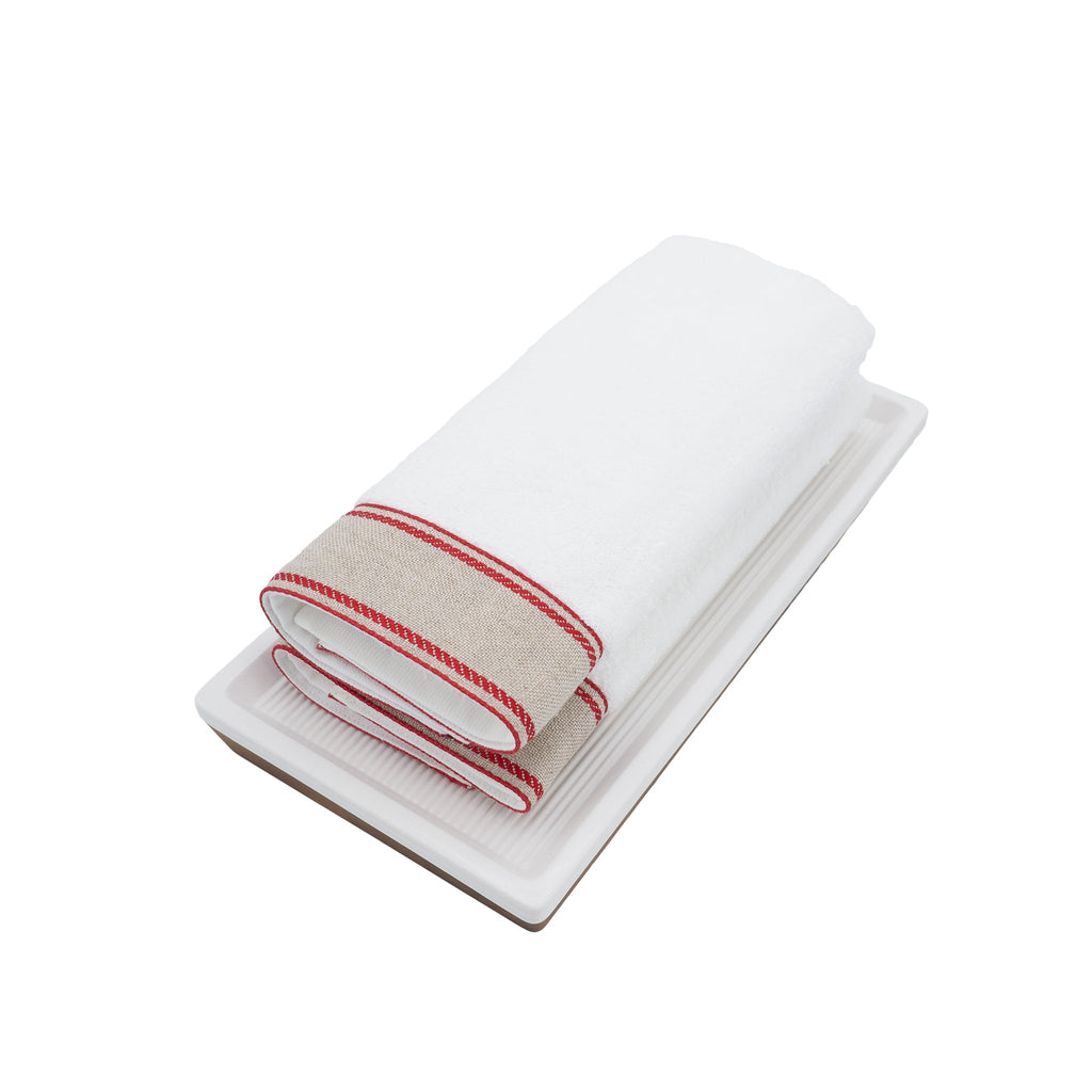 Guest Towels with Red Chain Linen Borders – Set of 2
