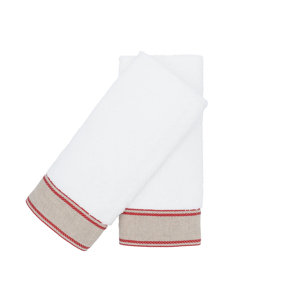 Guest Towels with Red Chain Linen Borders – Set of 2