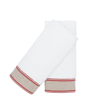Guest Towels with Red Chain Linen Borders – Set of 2