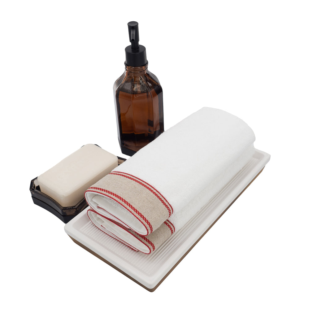Guest Towels with Red Chain Linen Borders – Set of 2