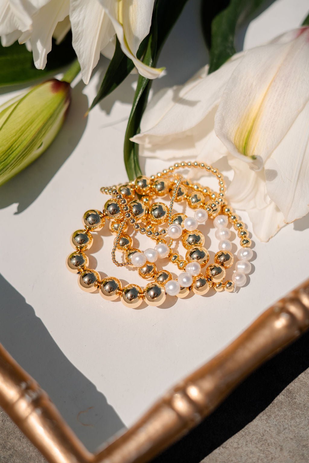 Hadley Triple Pearl - 18k Gold Plated Beaded Bracelets