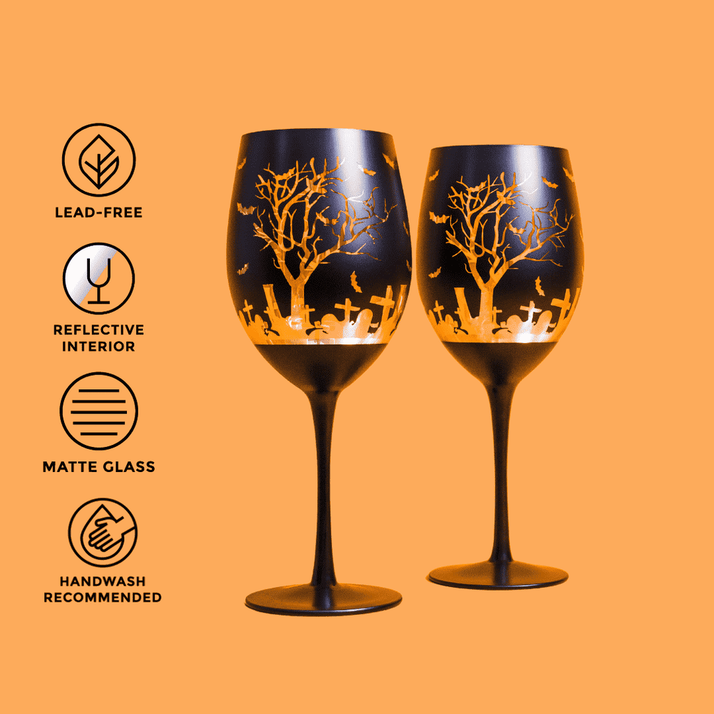 Matte Black Graveyard Halloween Wine Goblets – Set of 2