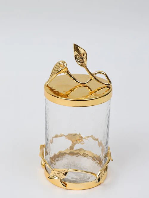 Hammered Glass Canister with All Gold Leaf Details & Lid Set - Anara Lifestyle