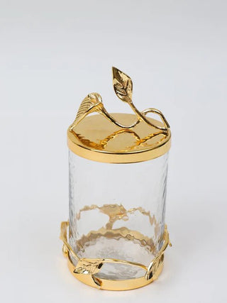 Hammered Glass Canister with All Gold Leaf Details & Lid Set - Anara Lifestyle