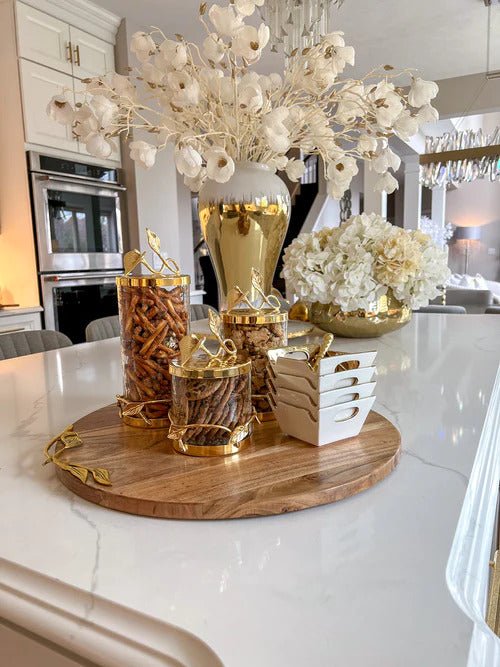 Hammered Glass Canister with All Gold Leaf Details & Lid Set - Anara Lifestyle