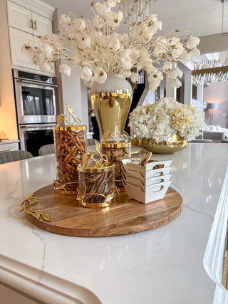 Hammered Glass Canister with All Gold Leaf Details & Lid Set - Anara Lifestyle