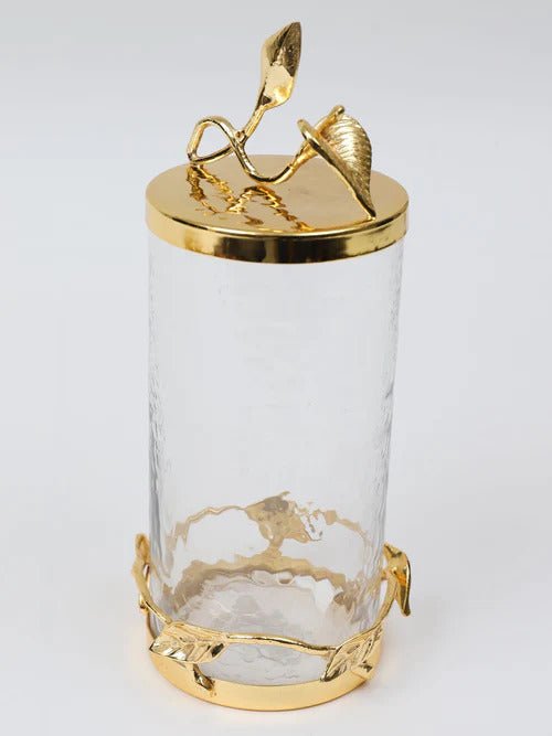 Hammered Glass Canister with All Gold Leaf Details & Lid Set - Anara Lifestyle
