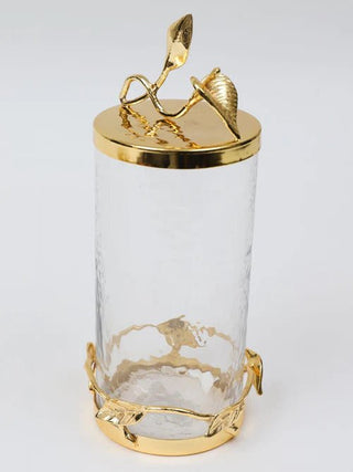Hammered Glass Canister with All Gold Leaf Details & Lid Set - Anara Lifestyle