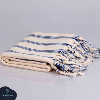 Dark Blue Striped Towel | Handwoven Cotton Beach Throw