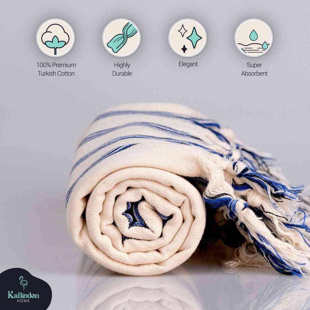 Dark Blue Striped Towel | Handwoven Cotton Beach Throw