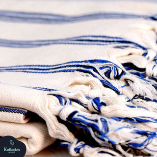 Dark Blue Striped Towel | Handwoven Cotton Beach Throw
