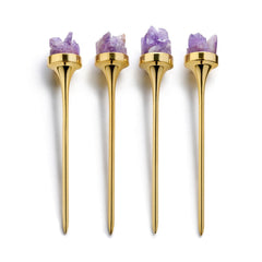 Hospitality Cocktail Picks, Gold & Amethyst Druze, Set of 4 - Anara Lifestyle