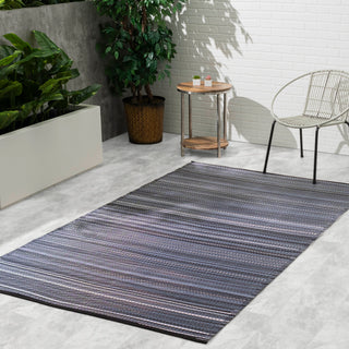 Cancun Midnight Striped Reversible Outdoor Patio Rug