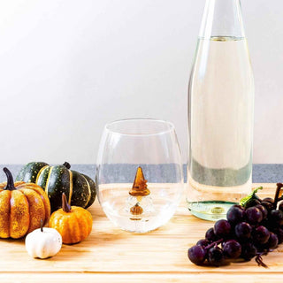 Hand-Blown 3D Pumpkin Gnome Stemless Wine Glasses – Set of 2