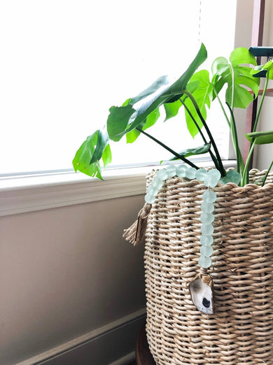 All Sea Glass Bead Garland with 18K Gold Gilded Oyster