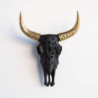 Artisan-Carved Faux Cow Skull Wall Decor