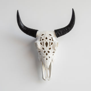 Artisan-Carved Faux Cow Skull Wall Decor