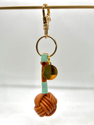 Cognac Leather Knot Keychain with Modern Accent Colors