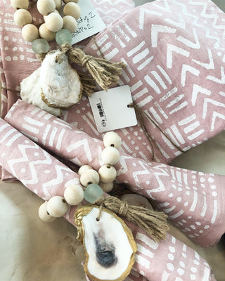 Splash Nude Beach Napkin Ring Pair with Rose Gold Sea Glass & 18K Gold Oyster