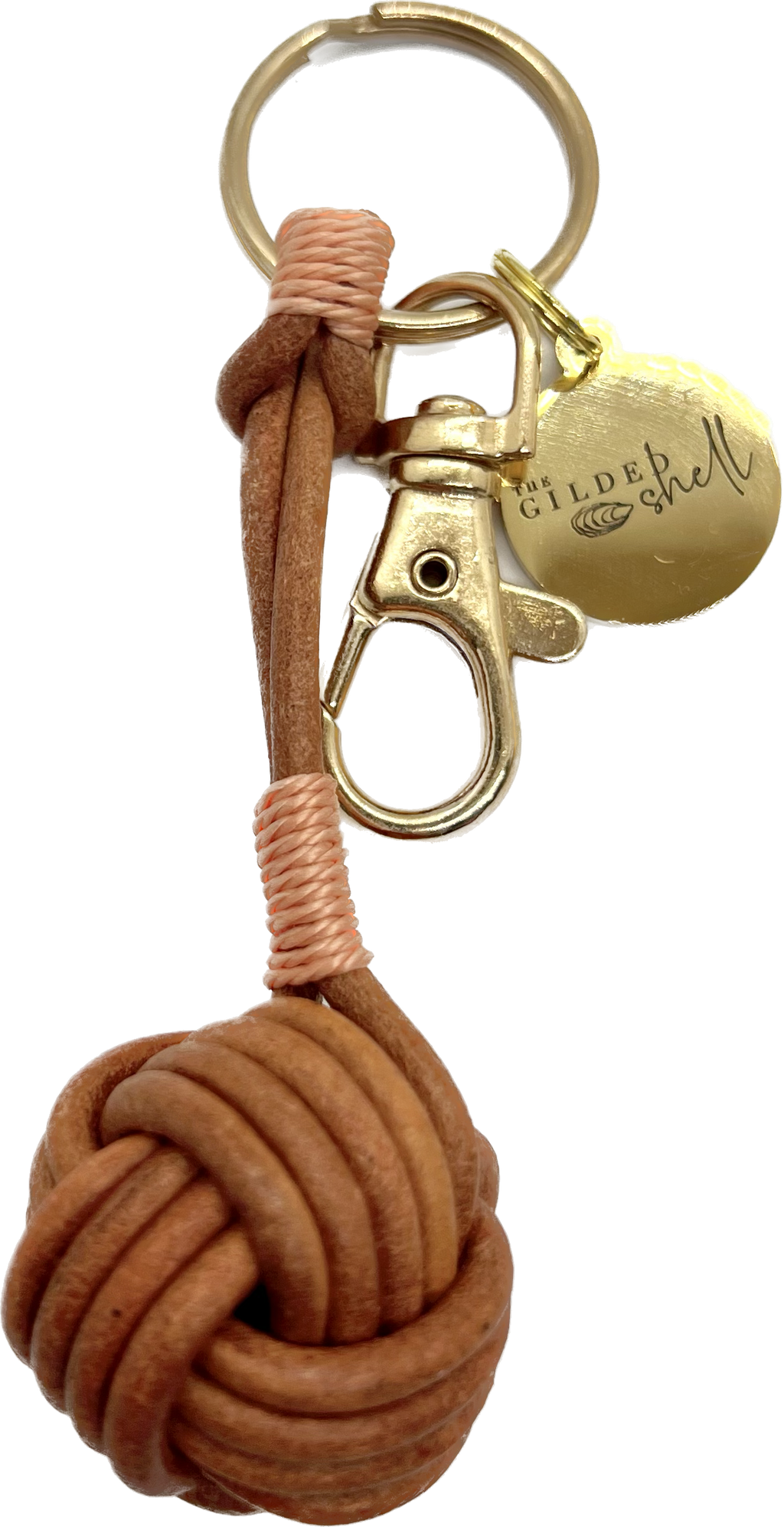 Cognac Leather Knot Keychain with Modern Accent Colors