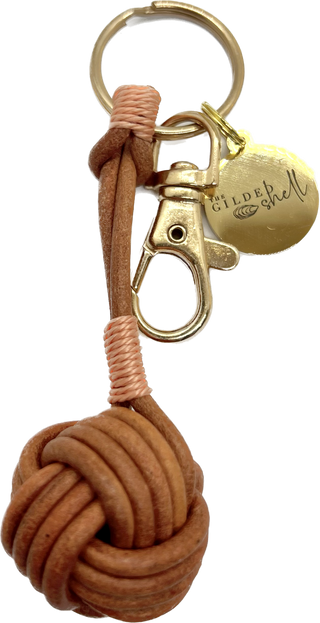 Cognac Leather Knot Keychain with Modern Accent Colors