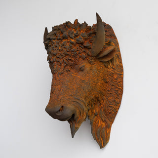 Sculpted Faux Bison Head Wall Decor
