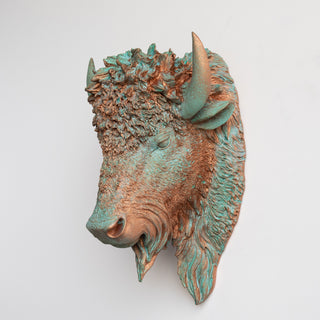 Sculpted Faux Bison Head Wall Decor