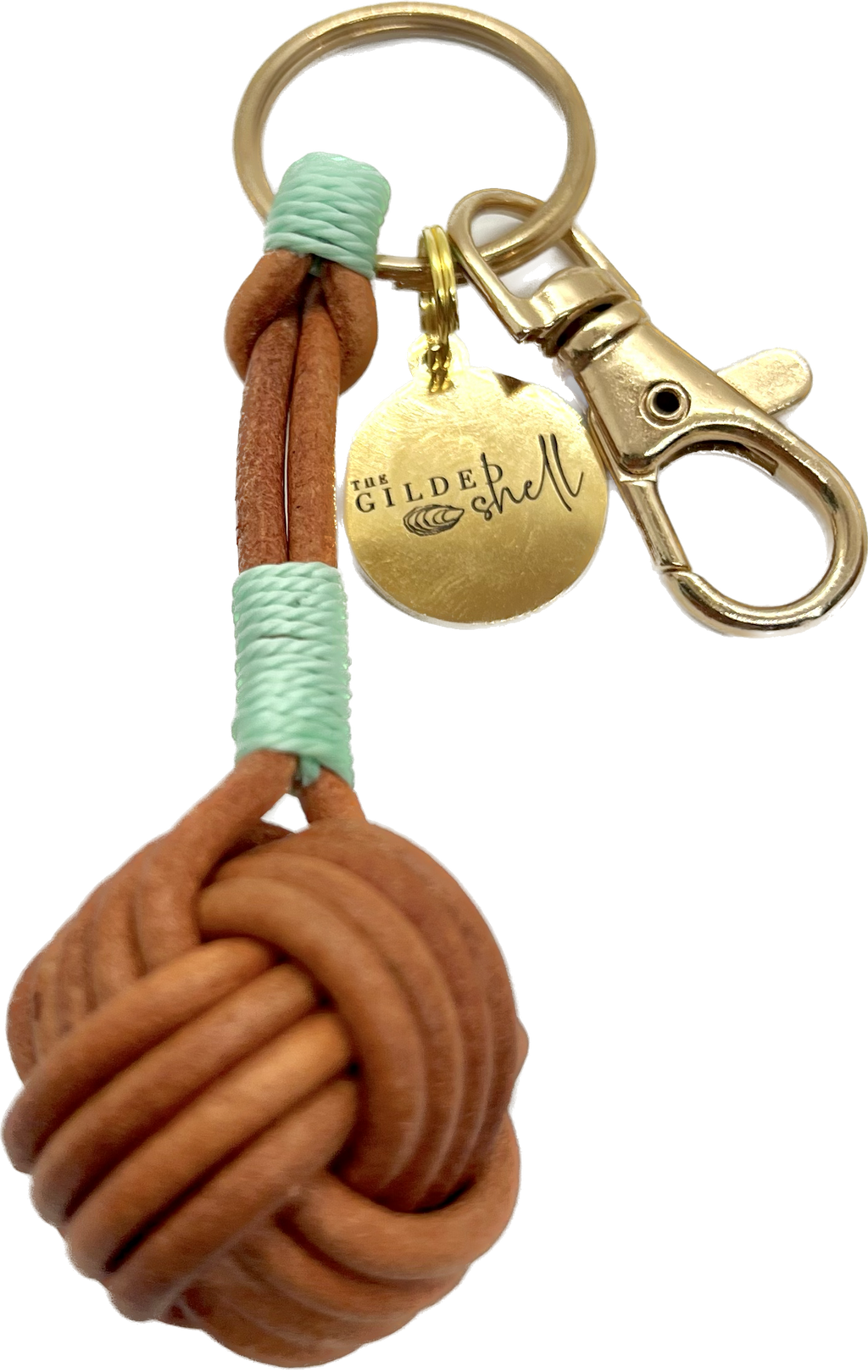 Cognac Leather Knot Keychain with Modern Accent Colors