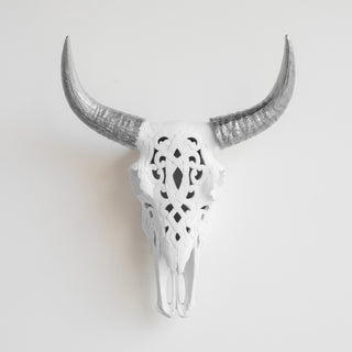 Artisan-Carved Faux Cow Skull Wall Decor