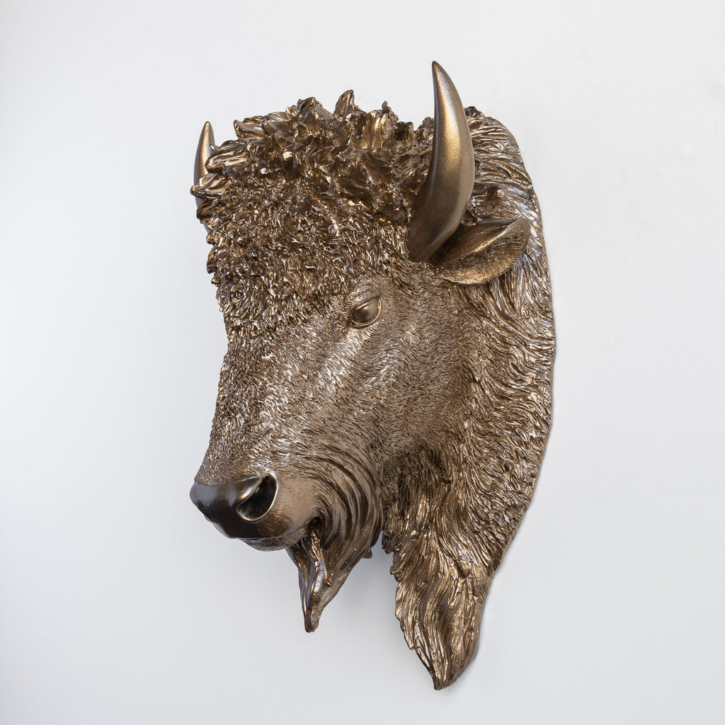 Sculpted Faux Bison Head Wall Decor