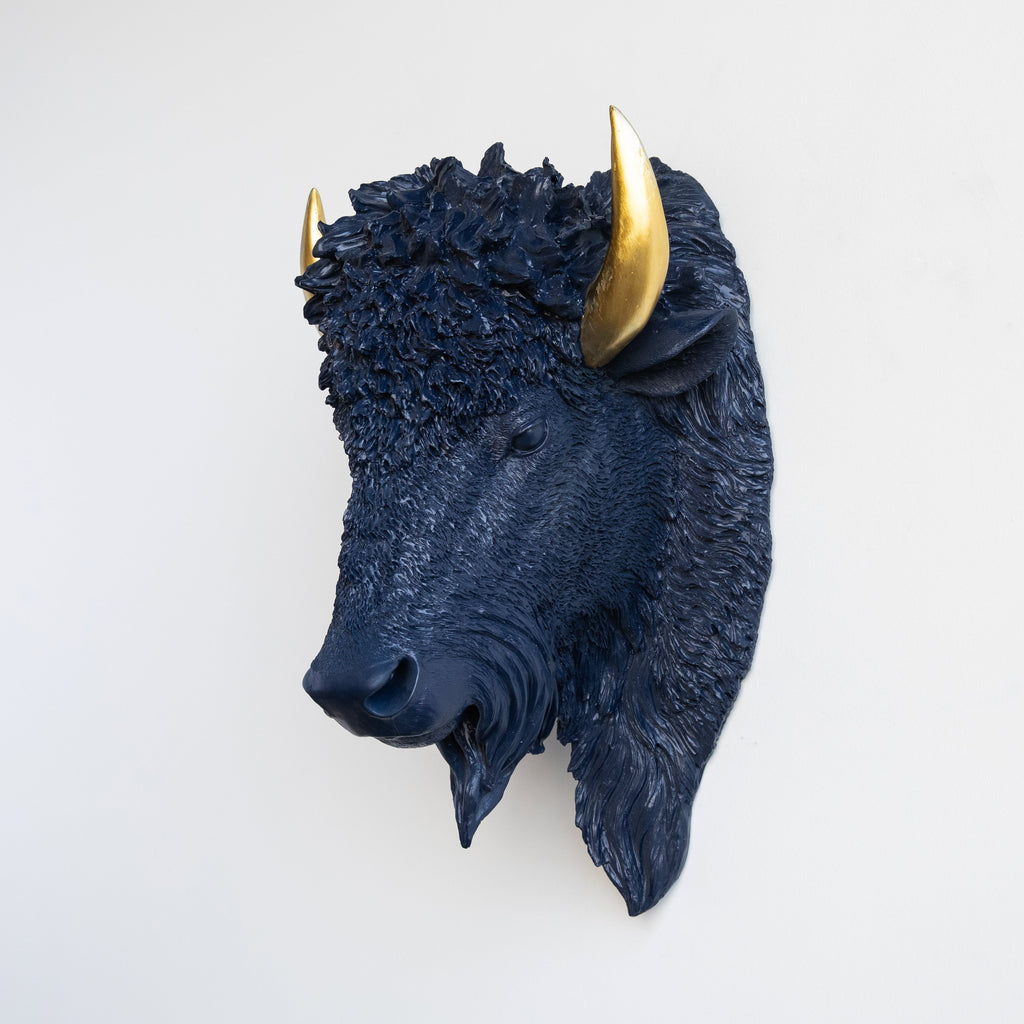 Sculpted Faux Bison Head Wall Decor