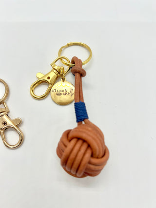Cognac Leather Knot Keychain with Modern Accent Colors